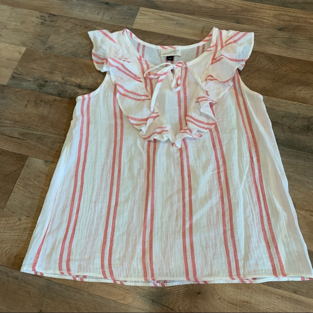 Universal Thread Ruffle Neckline Red Striped Top - image 1
